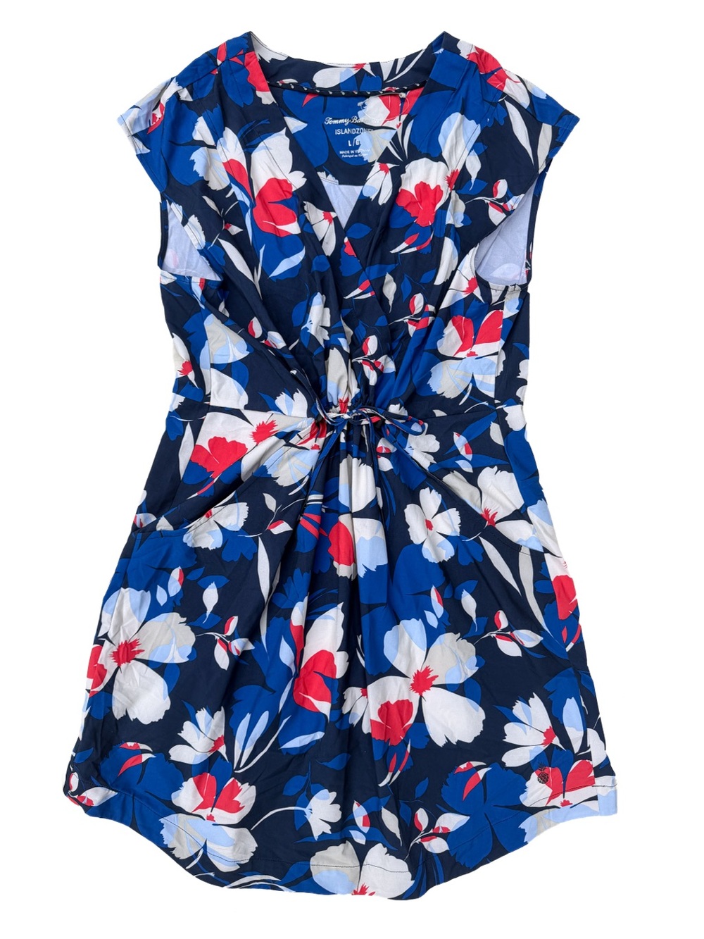 Tommy Bahama IslandZone Alicia Flower Faux Wrap Dress L Large Womens Vacation